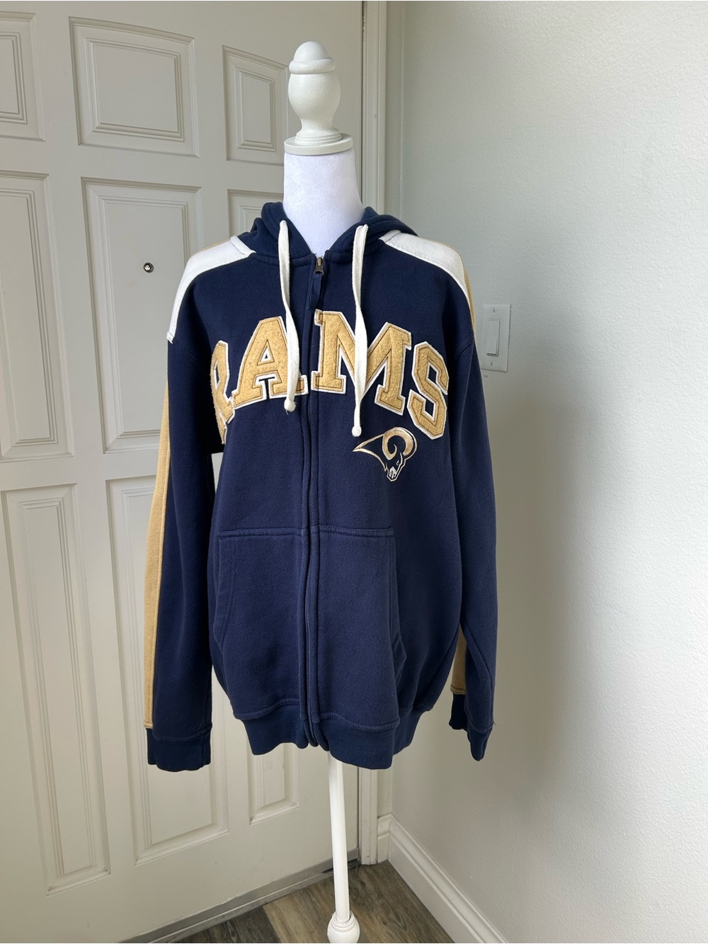 NFL Los Angeles Rams Full Zip Hoodie Medium Navy Gold Fleece Vintage Style Y2K
